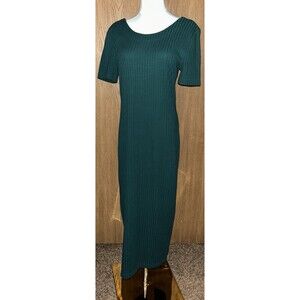 VTG Green Ribbed Knit Shirt Sleeve Midi Dress Juniors 11/12 All That Jazz